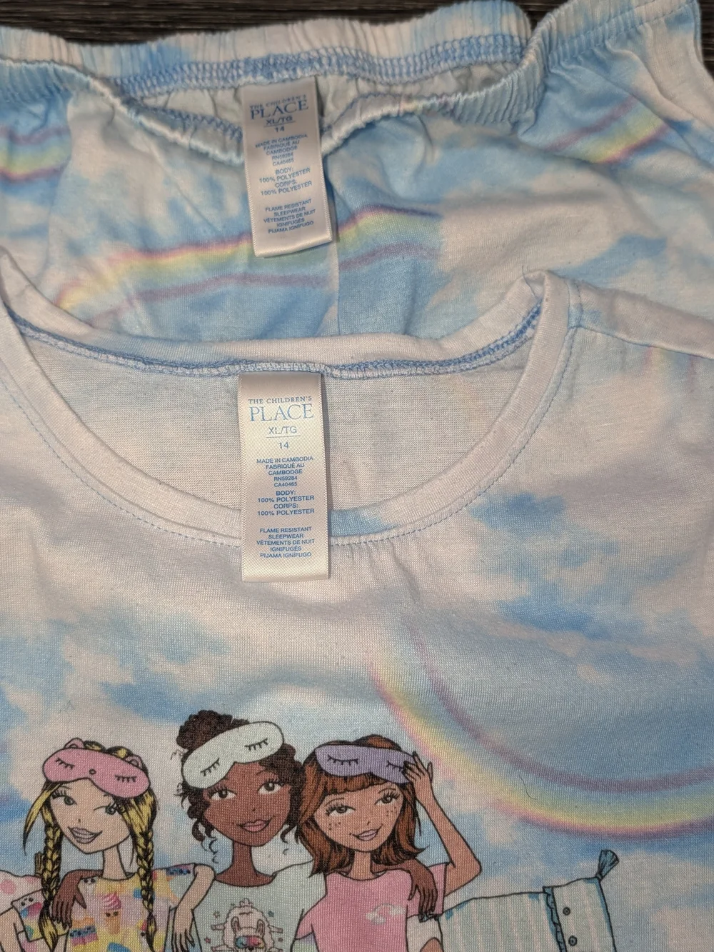 The Children's Place Blue and Pink Cloud & Rainbow PJ Set
